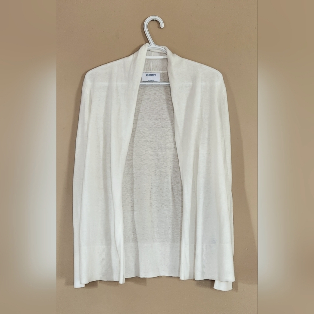 NWT Old Navy Ivory Short Shawl-Collar Open-Front Long Sleeves Sweater Women Sz M